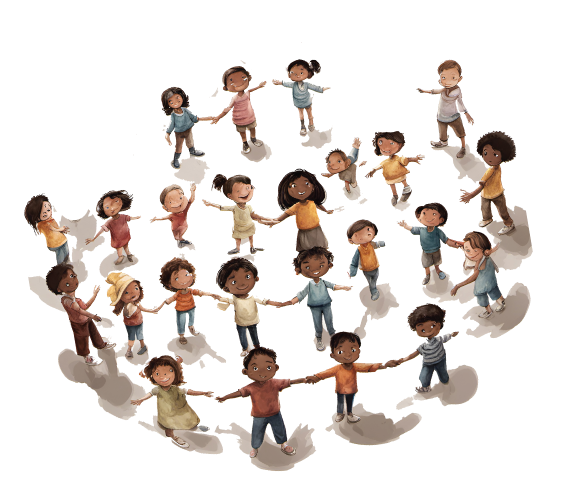 Children standing in a circle holding hands